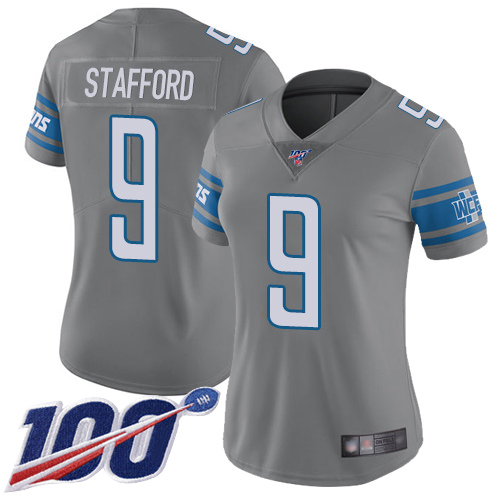 Exceptional Lions #9 Matthew Stafford Gray Women's Stitched NFL Limited Rush 100th Season Jersey
