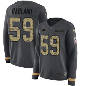 Exquisite Lions #59 Reggie Ragland Anthracite Salute to Service Women's Stitched NFL Limited Therma Long Sleeve Jersey