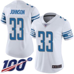 Superior Lions #33 Kerryon Johnson White Women's Stitched NFL 100th Season Vapor Limited Jersey