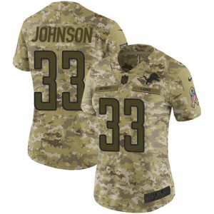 Finest Lions #33 Kerryon Johnson Camo Women's Stitched NFL Limited 2018 Salute to Service Jersey
