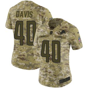 Marvelous Lions #40 Jarrad Davis Camo Women's Stitched NFL Limited 2018 Salute to Service Jersey