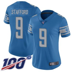 Finest Lions #9 Matthew Stafford Blue Team Color Women's Stitched NFL 100th Season Vapor Limited Jersey