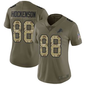 Gorgeous Lions #88 T.J. Hockenson Olive/Camo Women's Stitched NFL Limited 2017 Salute to Service Jersey