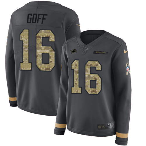 Superb Detroit Lions #16 Jared Goff Anthracite Salute to Service Women's Stitched NFL Limited Therma Long Sleeve Jersey