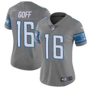Gorgeous Detroit Lions #16 Jared Goff Gray Women's Stitched NFL Limited Rush Jersey