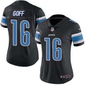 Premium Detroit Lions #16 Jared Goff Black Women's Stitched NFL Limited Rush Jersey