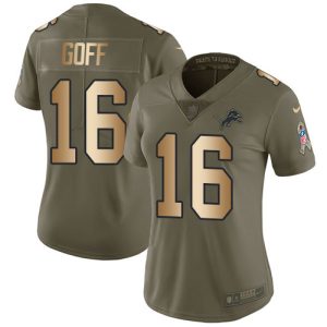 Gorgeous Detroit Lions #16 Jared Goff Olive/Gold Women's Stitched NFL Limited 2017 Salute To Service Jersey