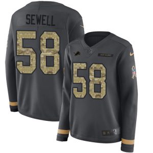 Finest Detroit Lions #58 Penei Sewell Anthracite Salute to Service Women's Stitched NFL Limited Therma Long Sleeve Jersey