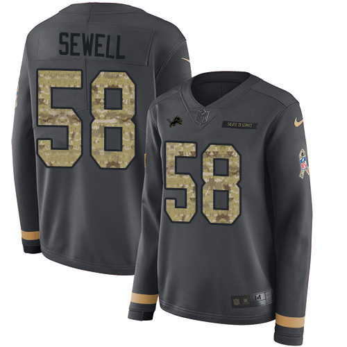 Finest Detroit Lions #58 Penei Sewell Anthracite Salute to Service Women's Stitched NFL Limited Therma Long Sleeve Jersey