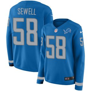 High quality Detroit Lions #58 Penei Sewell Blue Team Color Women's Stitched NFL Limited Therma Long Sleeve Jersey