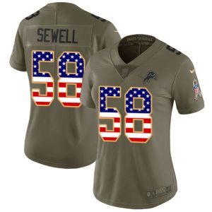 Outstanding Detroit Lions #58 Penei Sewell Olive/USA Flag Women's Stitched NFL Limited 2017 Salute To Service Jersey