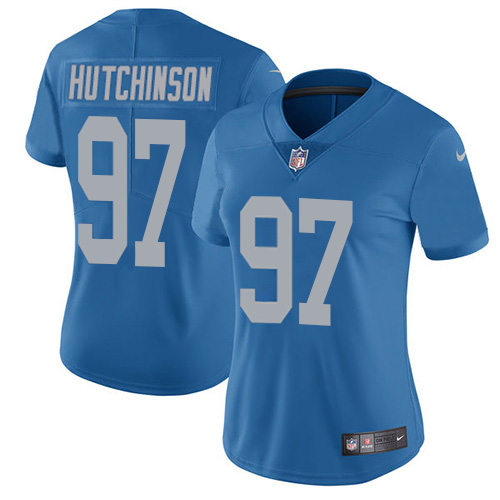 Exceptional Lions #97 Aidan Hutchinson Blue Throwback Women's Stitched NFL Vapor Untouchable Limited Jersey