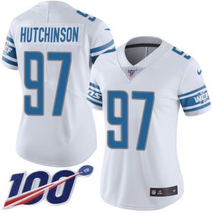 Premium Lions #97 Aidan Hutchinson White Women's Stitched NFL 100th Season Vapor Untouchable Limited Jersey