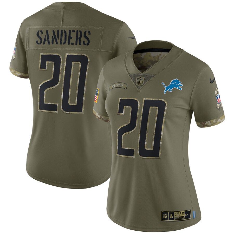 Superior Detroit Lions #20 Barry Sanders Women's 2022 Salute To Service Limited Jersey - Olive