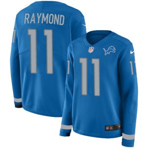 Superb Lions #11 Kalif Raymond Blue Team Color Women's Stitched NFL Limited Therma Long Sleeve Jersey