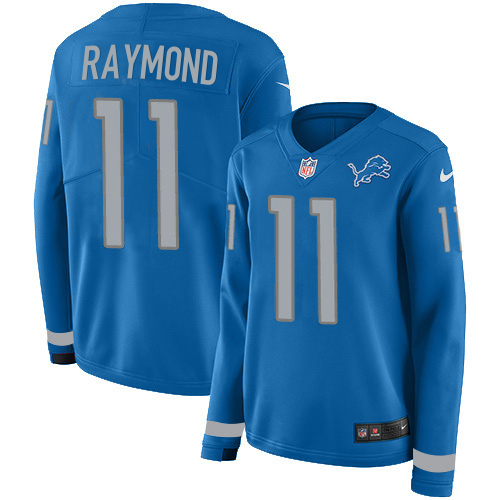 Superb Lions #11 Kalif Raymond Blue Team Color Women's Stitched NFL Limited Therma Long Sleeve Jersey