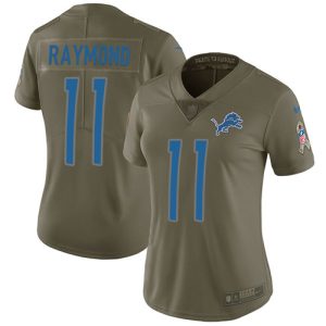 Gorgeous Lions #11 Kalif Raymond Olive Women's Stitched NFL Limited 2017 Salute To Service Jersey