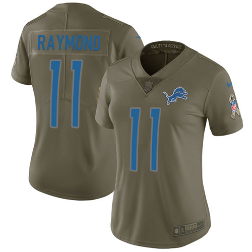 Gorgeous Lions #11 Kalif Raymond Olive Women's Stitched NFL Limited 2017 Salute To Service Jersey
