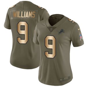 Finest Lions #9 Jameson Williams Olive/Gold Women's Stitched NFL Limited 2017 Salute To Service Jersey