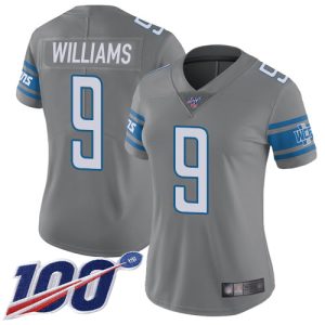 Marvelous Lions #9 Jameson Williams Gray Women's Stitched NFL Limited Rush 100th Season Jersey