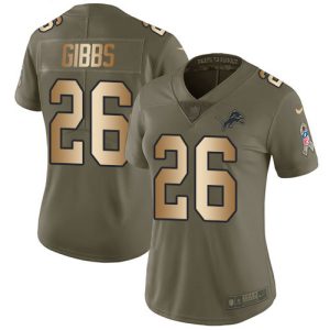 Outstanding Lions #26 Jahmyr Gibbs Olive/Gold Women's Stitched NFL Limited 2017 Salute To Service Jersey