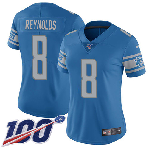 Marvelous Lions #8 Josh Reynolds Blue Team Color Women's Stitched NFL 100th Season Vapor Untouchable Limited Jersey