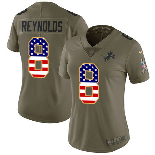 Finest Lions #8 Josh Reynolds Olive/USA Flag Women's Stitched NFL Limited 2017 Salute To Service Jersey
