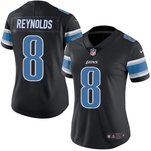 Exquisite Lions #8 Josh Reynolds Black Women's Stitched NFL Limited Rush Jersey