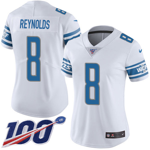 Gorgeous Lions #8 Josh Reynolds White Women's Stitched NFL 100th Season Vapor Untouchable Limited Jersey