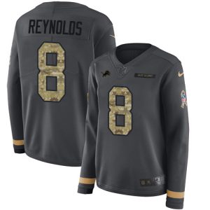 Finest Lions #8 Josh Reynolds Anthracite Salute to Service Women's Stitched NFL Limited Therma Long Sleeve Jersey