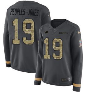 Exceptional Lions #19 Donovan Peoples-Jones Anthracite Salute to Service Women's Stitched NFL Limited Therma Long Sleeve Jersey