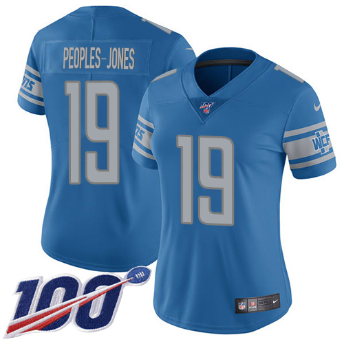 Marvelous Lions #19 Donovan Peoples-Jones Blue Team Color Women's Stitched NFL 100th Season Vapor Untouchable Limited Jersey