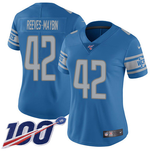 High quality Lions #42 Jalen Reeves-Maybin Blue Team Color Women's Stitched NFL 100th Season Vapor Untouchable Limited Jersey