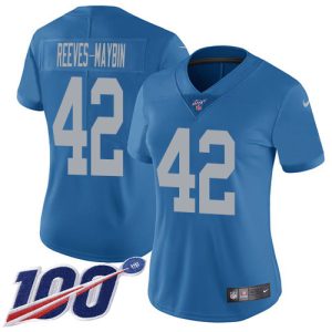 Marvelous Lions #42 Jalen Reeves-Maybin Blue Throwback Women's Stitched NFL 100th Season Vapor Untouchable Limited Jersey