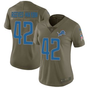 Finest Lions #42 Jalen Reeves-Maybin Olive Women's Stitched NFL Limited 2017 Salute To Service Jersey