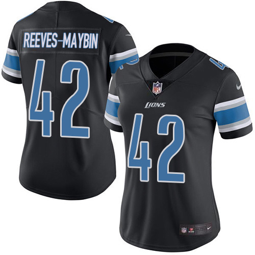 Finest Lions #42 Jalen Reeves-Maybin Black Women's Stitched NFL Limited Rush Jersey