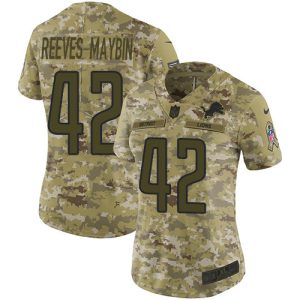 Finest Lions #42 Jalen Reeves-Maybin Camo Women's Stitched NFL Limited 2018 Salute To Service Jersey