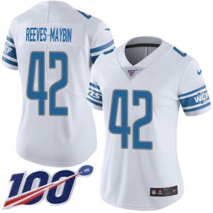 Finest Lions #42 Jalen Reeves-Maybin White Women's Stitched NFL 100th Season Vapor Untouchable Limited Jersey