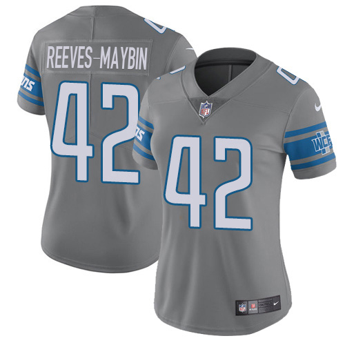 Marvelous Lions #42 Jalen Reeves-Maybin Gray Women's Stitched NFL Limited Rush Jersey