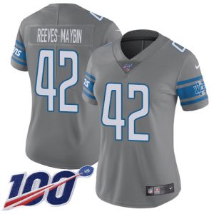 Finest Lions #42 Jalen Reeves-Maybin Gray Women's Stitched NFL Limited Rush 100th Season Jersey