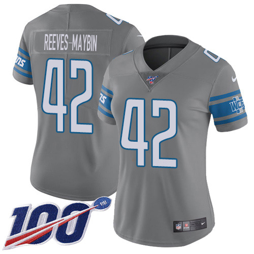 Finest Lions #42 Jalen Reeves-Maybin Gray Women's Stitched NFL Limited Rush 100th Season Jersey