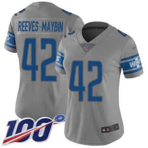 Outstanding Lions #42 Jalen Reeves-Maybin Gray Women's Stitched NFL Limited Inverted Legend 100th Season Jersey