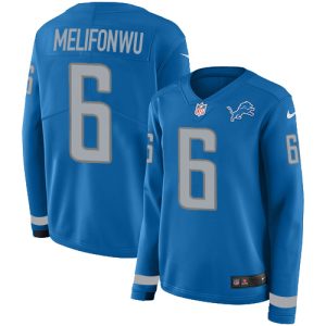 Gorgeous Lions #6 Ifeatu Melifonwu Blue Team Color Women's Stitched NFL Limited Therma Long Sleeve Jersey