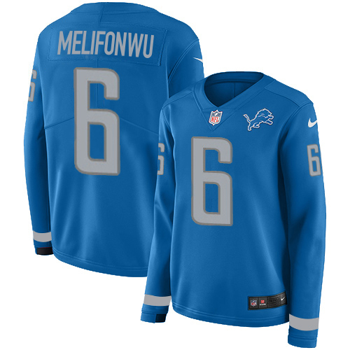 Gorgeous Lions #6 Ifeatu Melifonwu Blue Team Color Women's Stitched NFL Limited Therma Long Sleeve Jersey