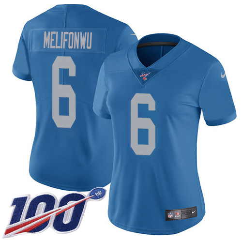 Gorgeous Lions #6 Ifeatu Melifonwu Blue Throwback Women's Stitched NFL 100th Season Vapor Untouchable Limited Jersey