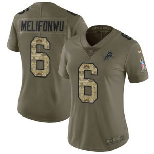Premium Lions #6 Ifeatu Melifonwu Olive/Camo Women's Stitched NFL Limited 2017 Salute To Service Jersey