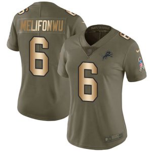 Superb Lions #6 Ifeatu Melifonwu Olive/Gold Women's Stitched NFL Limited 2017 Salute To Service Jersey