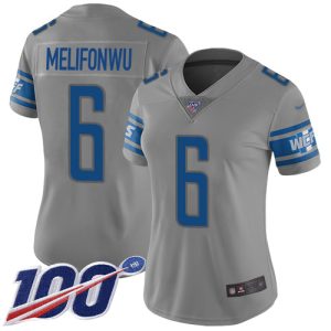 Superior Lions #6 Ifeatu Melifonwu Gray Women's Stitched NFL Limited Inverted Legend 100th Season Jersey
