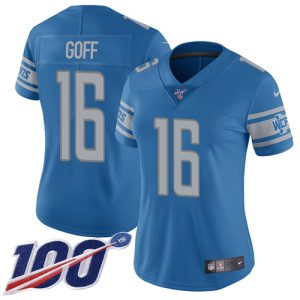 Premium Lions #16 Jared Goff Blue Team Color Women's Stitched NFL 100th Season Vapor Untouchable Limited Jersey