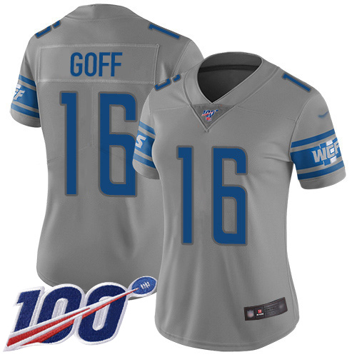 Finest Lions #16 Jared Goff Gray Women's Stitched NFL Limited Inverted Legend 100th Season Jersey